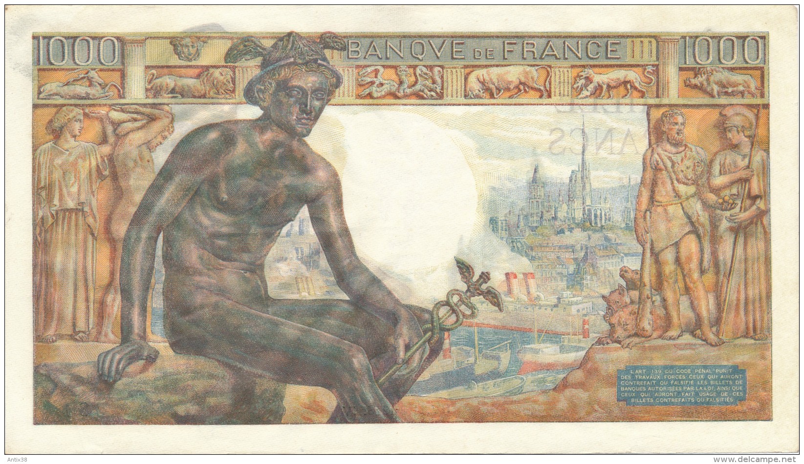 H19 - Billet - 1000 FRANCS  - DÉESSE DEMETER - 1 000 F 1942-1943 ''Déesse Déméter''