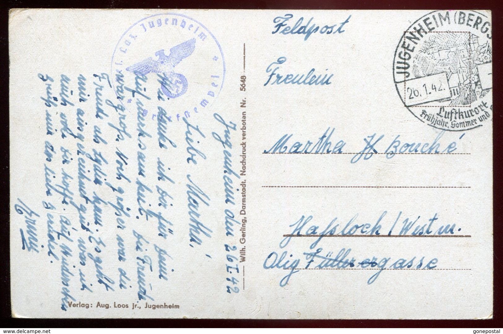 801 - GERMANY Jugenheim 1942 Luftkurort. WW2 Soldier Mail. Feldpost - Other & Unclassified