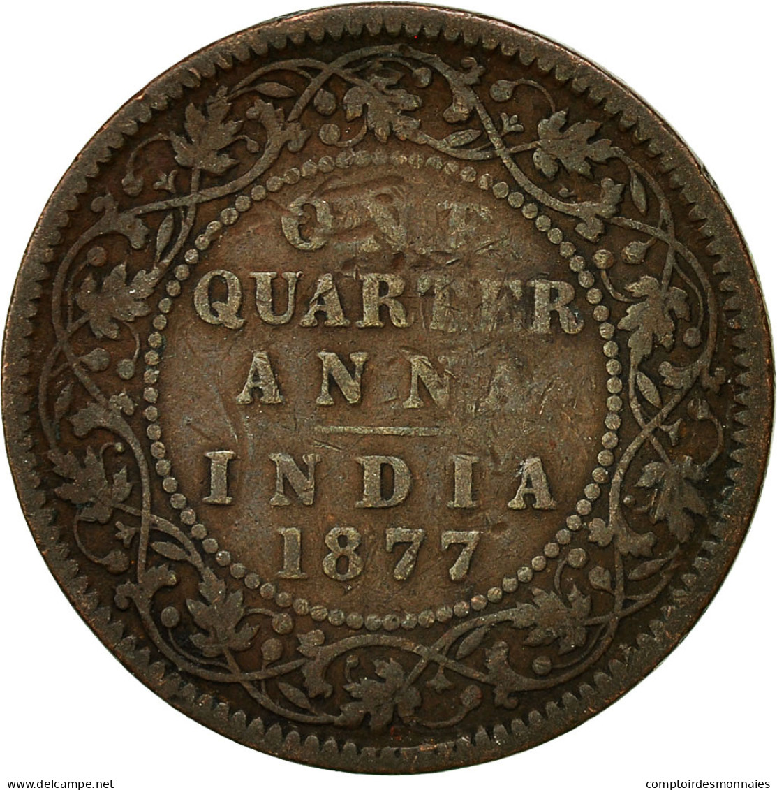 Monnaie, INDIA-BRITISH, Victoria, 1/4 Anna, 1877, TB+, Cuivre, KM:486 - Inde