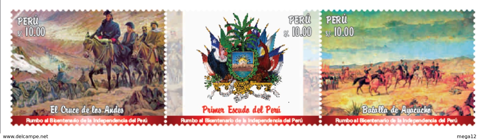 Peru 2018 Independence Bicentennial Moutain, Coat Of Arm, Horses - Other & Unclassified