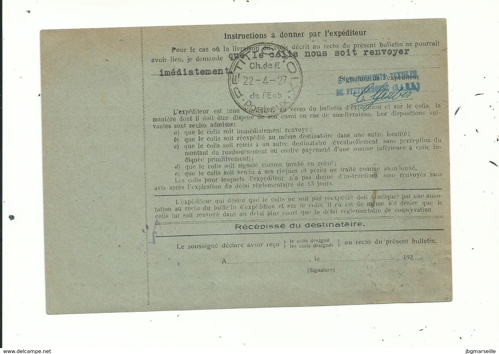 1 BULLETIN D' EXPEDITION Affranchi à 3.90fr (dont 1 Fiscal N°15)..............à Voir. - Autres & Non Classés