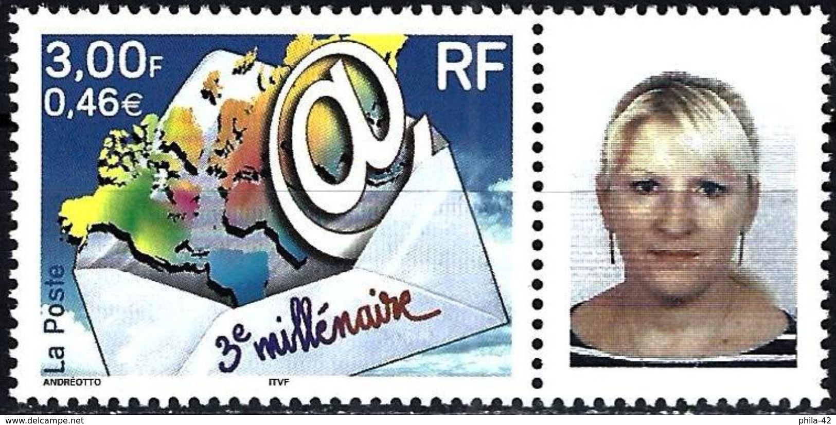 France 2000 - 3nd Millenium + Label Woman's Face ( Mi 3505 - YT 3365A ) MNH** - Autres & Non Classés