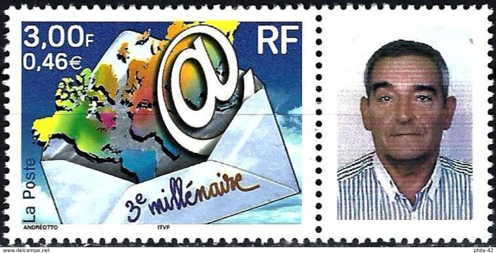 France 2000 - 3nd Millenium + Label Man's Face ( Mi 3505 - YT 3365A ) MNH** - Autres & Non Classés