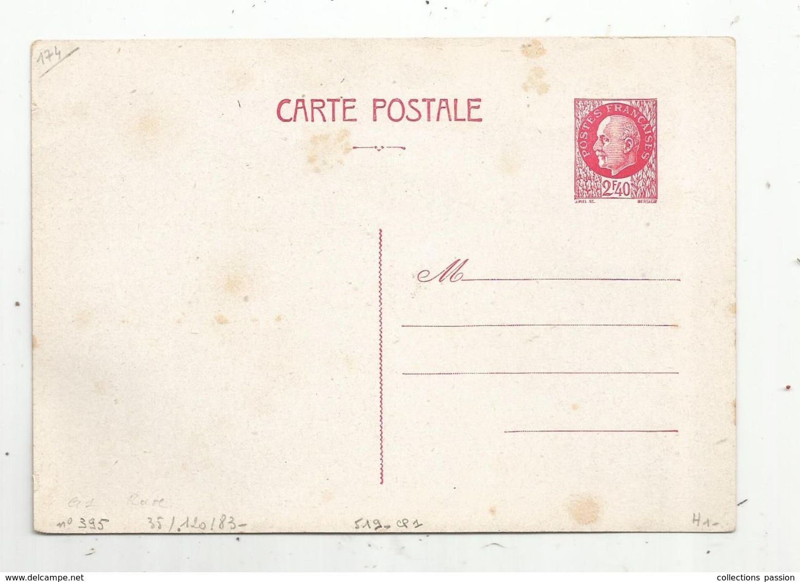 Sur Carte Postale ,ENTIER POSTAL NEUF , 2f40 - Standard Postcards & Stamped On Demand (before 1995)