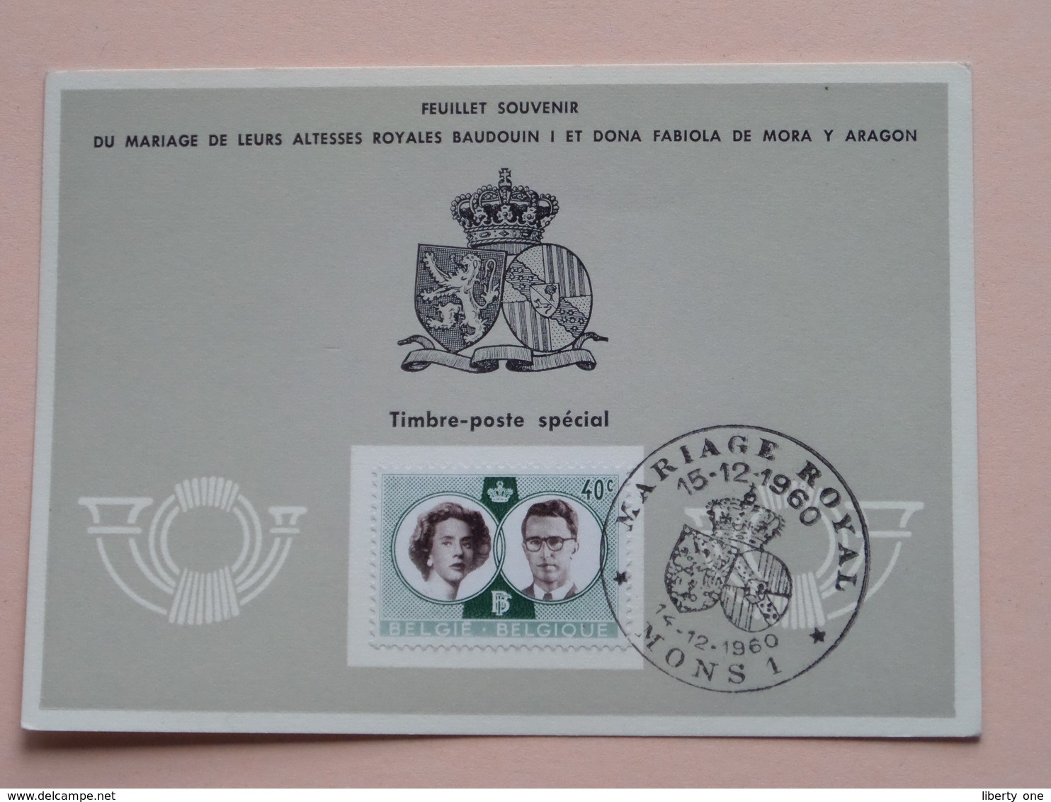 Souvenir De MARIAGE Van BOUDEWIJN En FABIOLA De Mora Y Aragon - Anno 1960 : Stamp MONS 1 ( Voir Photo ) ! - Souvenir Cards - Joint Issues [HK]