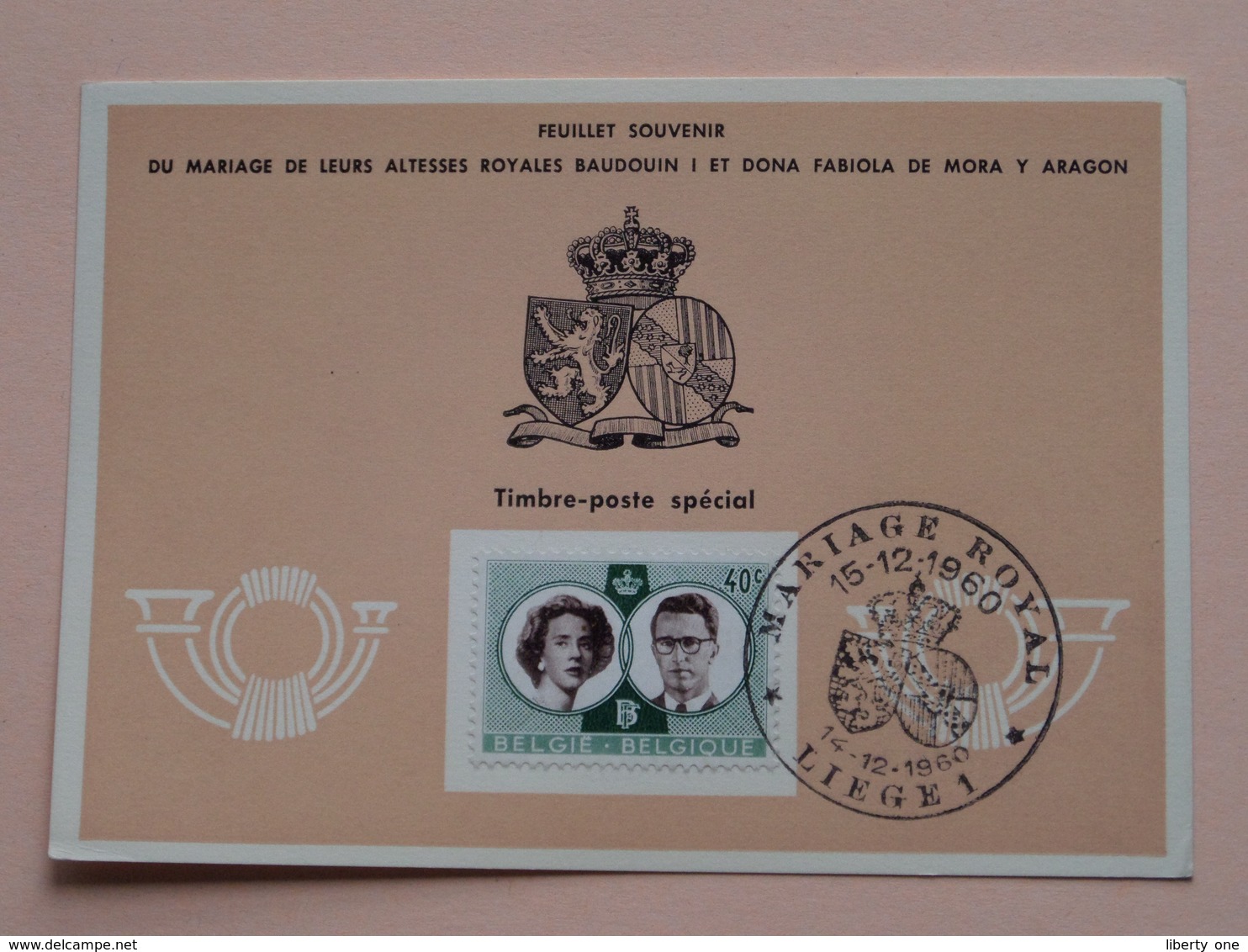 Souvenir De MARIAGE Van BOUDEWIJN En FABIOLA De Mora Y Aragon - Anno 1960 : Stamp LIEGE 1 ( Voir Photo ) ! - Souvenir Cards - Joint Issues [HK]