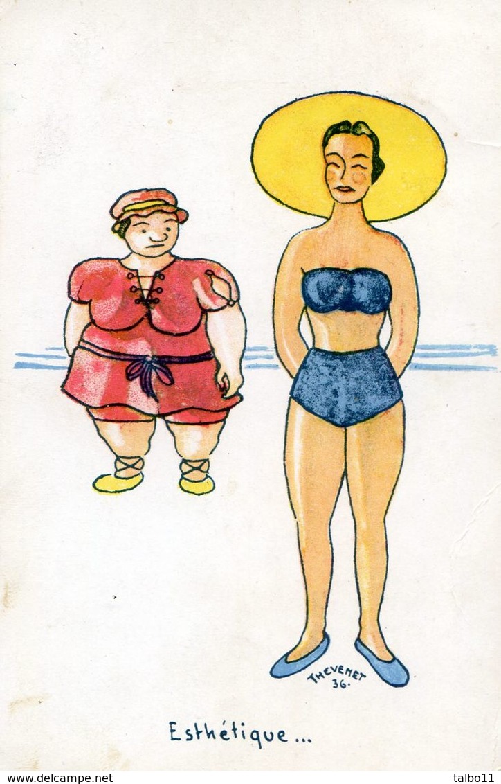 Illustrateur - Thevenet 1936 - Estétique - Femmes à La Plage - Bikini - Autres & Non Classés