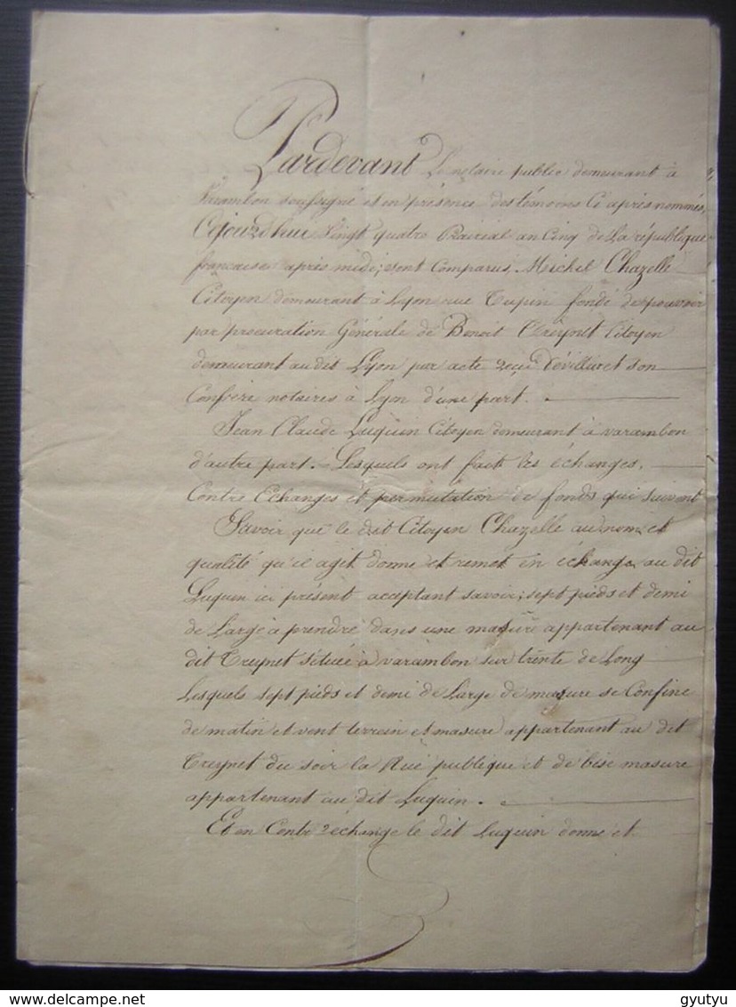 Varambon Prairial An 5 (Ain) Echange Michel Chazelle Et Jean Claude Luquin - Manoscritti