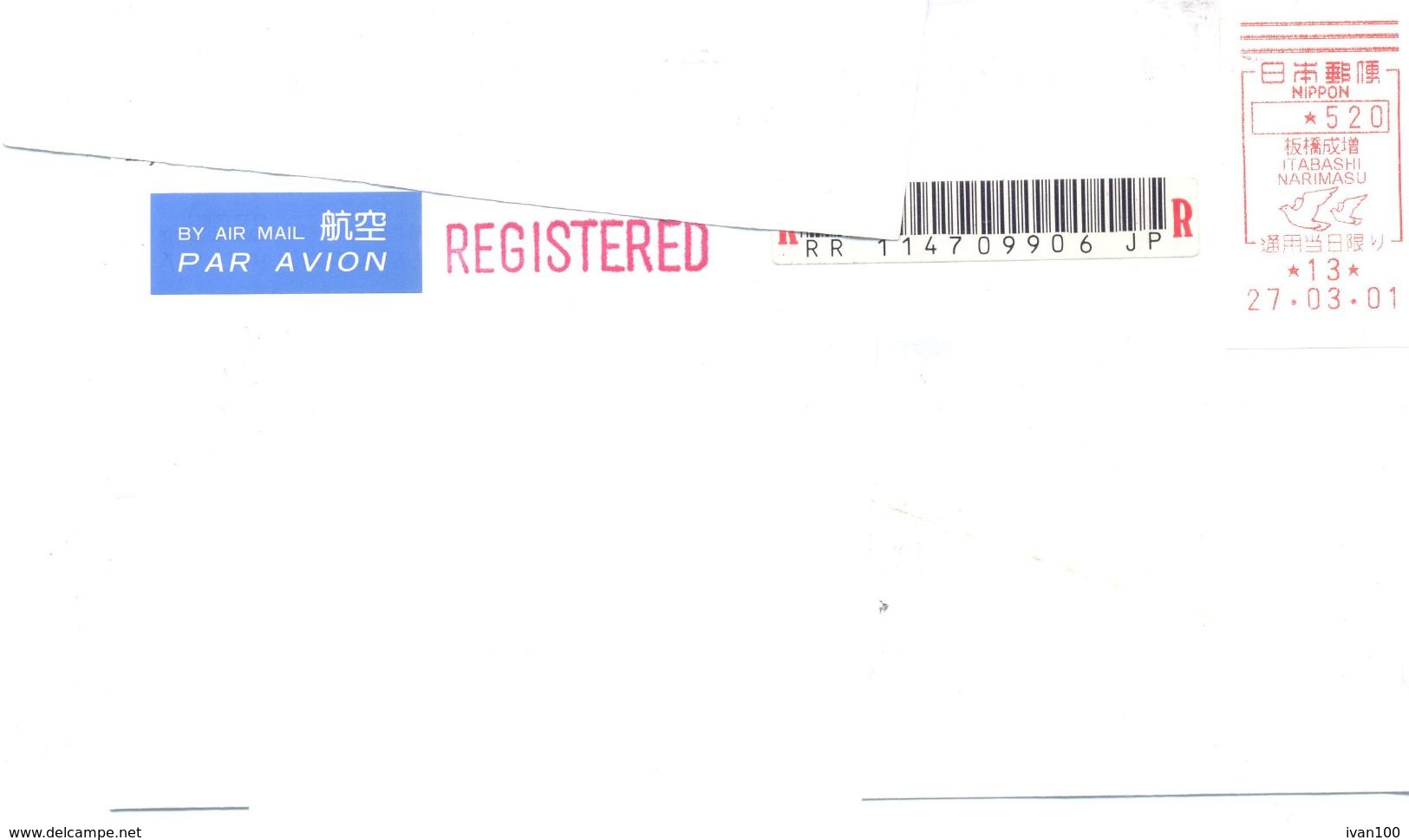 2001. Japan, The Letter Sent By Registered Air-mail Post To Moldova - Briefe U. Dokumente