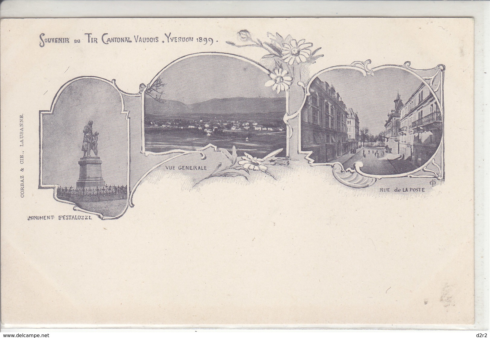 YVERDON 1899 - SOUVENIR DU TIR CANTONAL 1899 - TRI-VUE ,RUE DE LA POSTE , ETC - DOS UNIQUE - N/C - Yverdon-les-Bains 