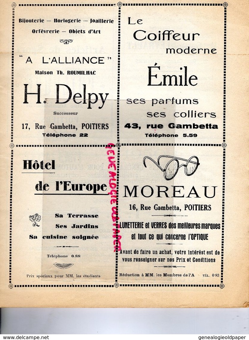 86- POITIERS- RARE REVUE DE L' A-ETUDIANTE SCAPIN- ROBERT BIGOT-GEORGES BAELDE-IMPRIMERIE L'UNION-PLEIN LA TRANCHE 1934