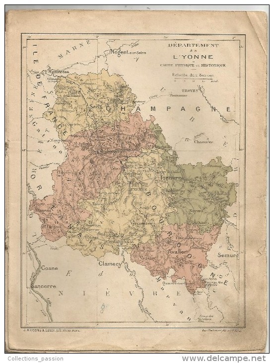 Régionalisme , Géographies Départementales De La France , YONNE ,2 Scans ,  Frais Fr ; 3.00€ - Bourgogne