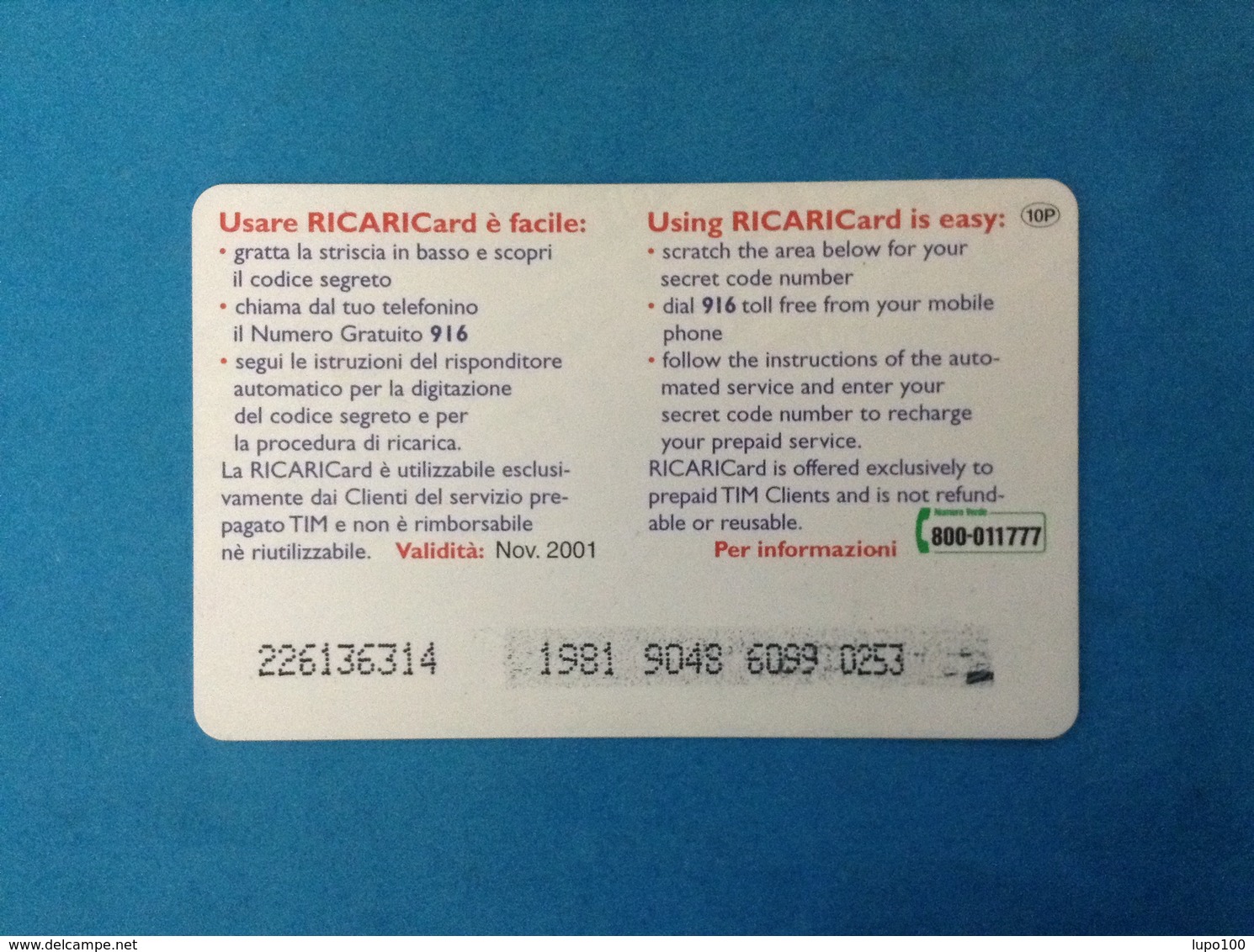 ITALIA SCHEDA TELEFONICA RICARICARD TIM USATA USED PHONE CARD - MANDRAKE 50.000 LIRE SCAD. NOV 2001 10P - [2] Sim Cards, Prepaid & Refills