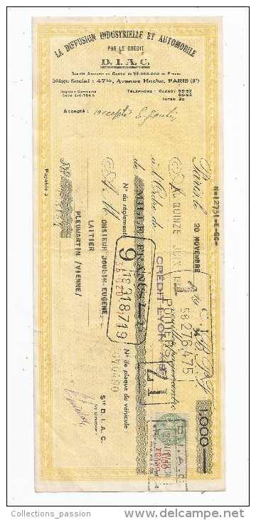 Lettre De Change De Mille Francs , 1000 , 1934 , La Diffusion Industrielle Et AUTOMOBILE Par Le Crédit , D.I.A.C - Automobile