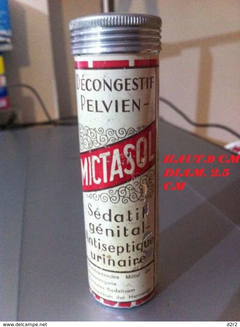 DECONGESTIF PELVIEN - "MICTASOL" - SEDATIF GENITAL  - ANCIENNE BOITE EN METAL - V/IMAGE ET DIMENTION - EN L'ETAT - Matériel Médical & Dentaire