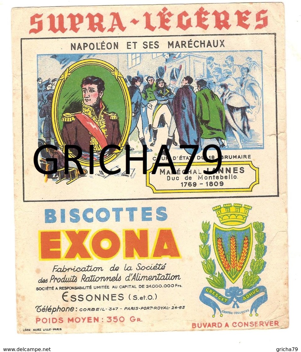 BUVARD  - BISCOTTES EXONA - NAPOLEON ET SES MARECHAUX - MARECHAL LANNES DUC DE MONTEBELLO - CORBEIL ESSONNES - Biscottes