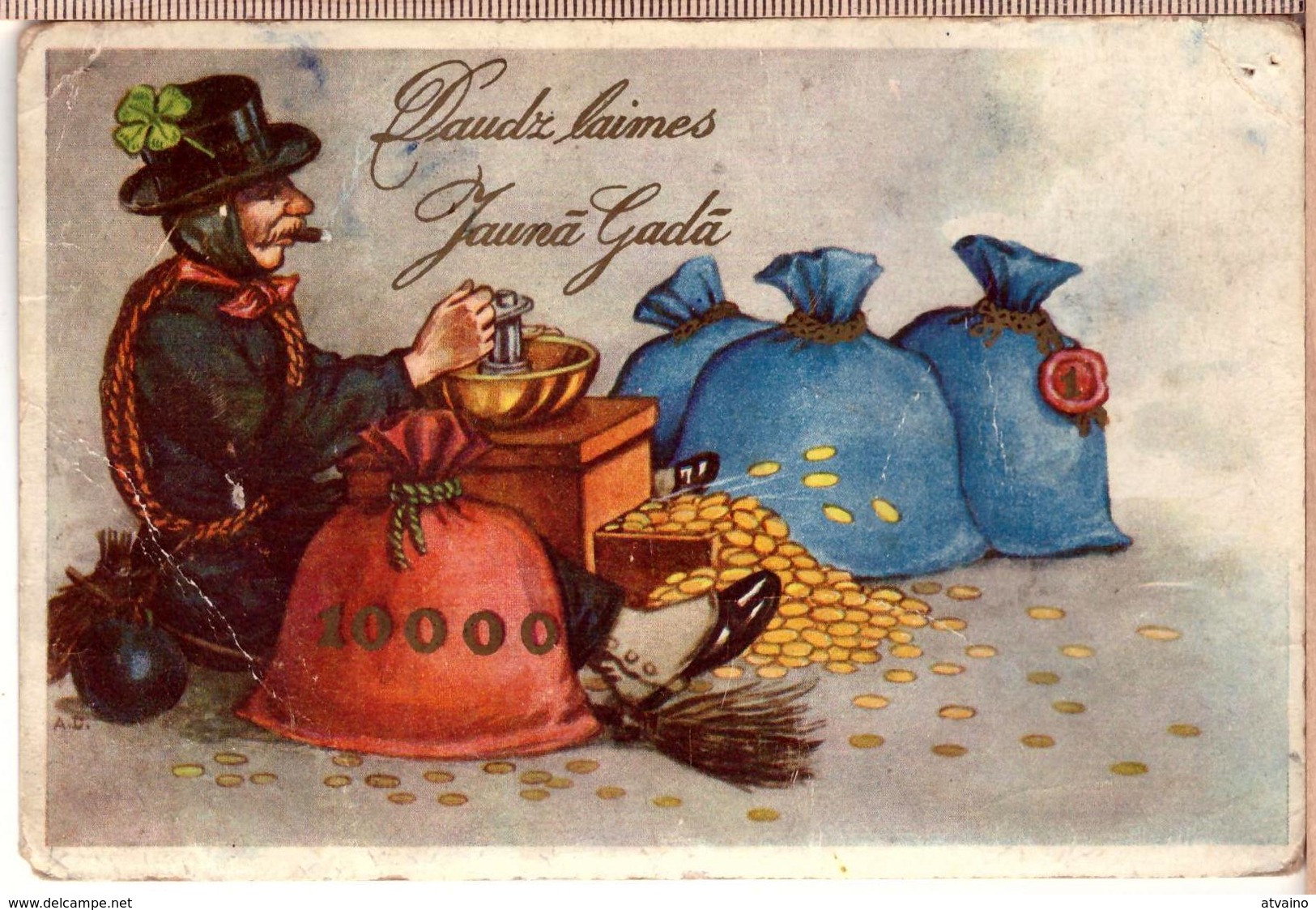 Chimney Sweeper And Golden Money Latvia Vintage Christmas ~ 1935 PC - Autres & Non Classés