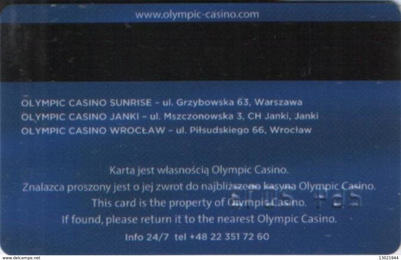 POLONIA KEY CASINO  Olimpic VARSAVIA  - ATTENTION Different Back Side - Cartes De Casino