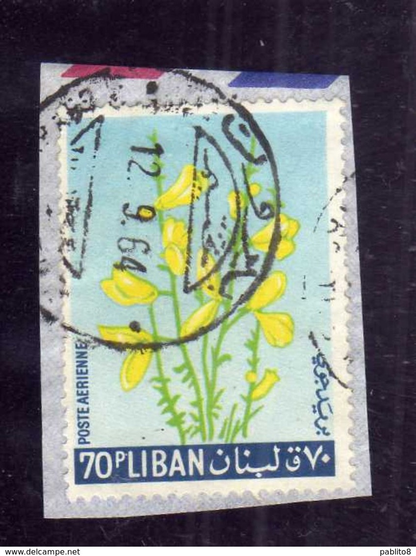 LIBANO LEBANON LIBAN 1964 AIR MAIL POSTA AEREA AERIENNE FLORA FLOWERS FLEURS FIORI YELLOW BROOM 70p USATO USED OBLITERE' - Libanon