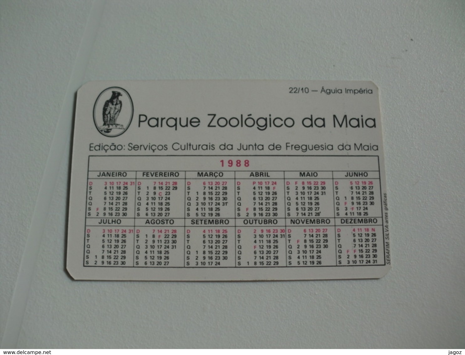 Maia Zoo Águia Impéria Portugal Portuguese Pocket Calendar 1988 - Small : 1981-90