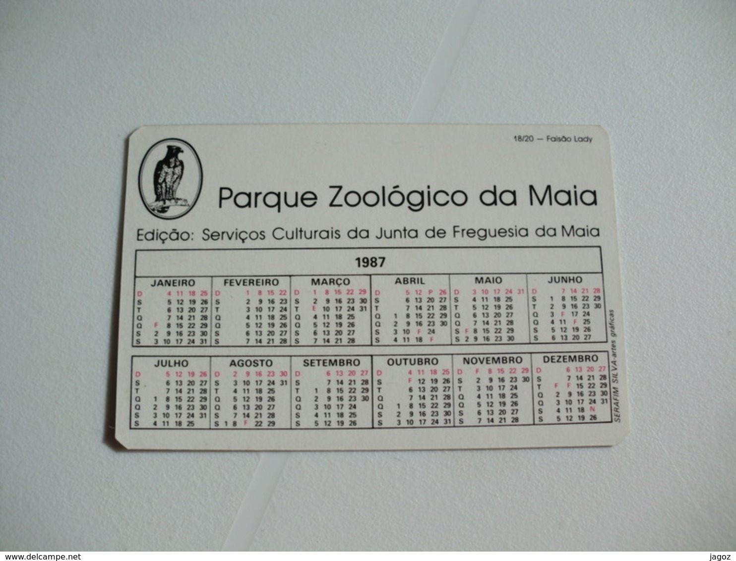 Maia Zoo Faisão Lady Portugal Portuguese Pocket Calendar 1987 - Small : 1981-90