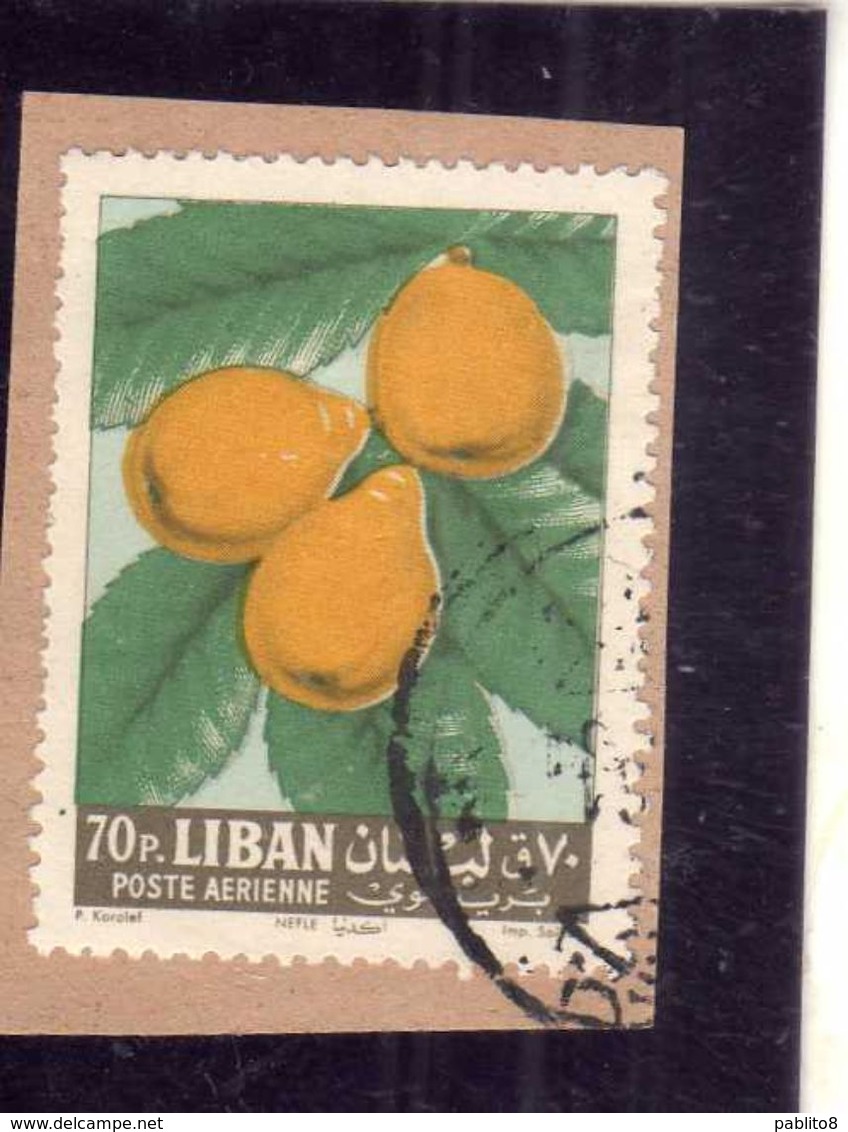 LIBANO LEBANON LIBAN 1964 AIR MAIL POSTA AEREA AERIENNE FRUIT APPLES MEDLAR NESPOLE 70p USATO USED OBLITERE' - Libano