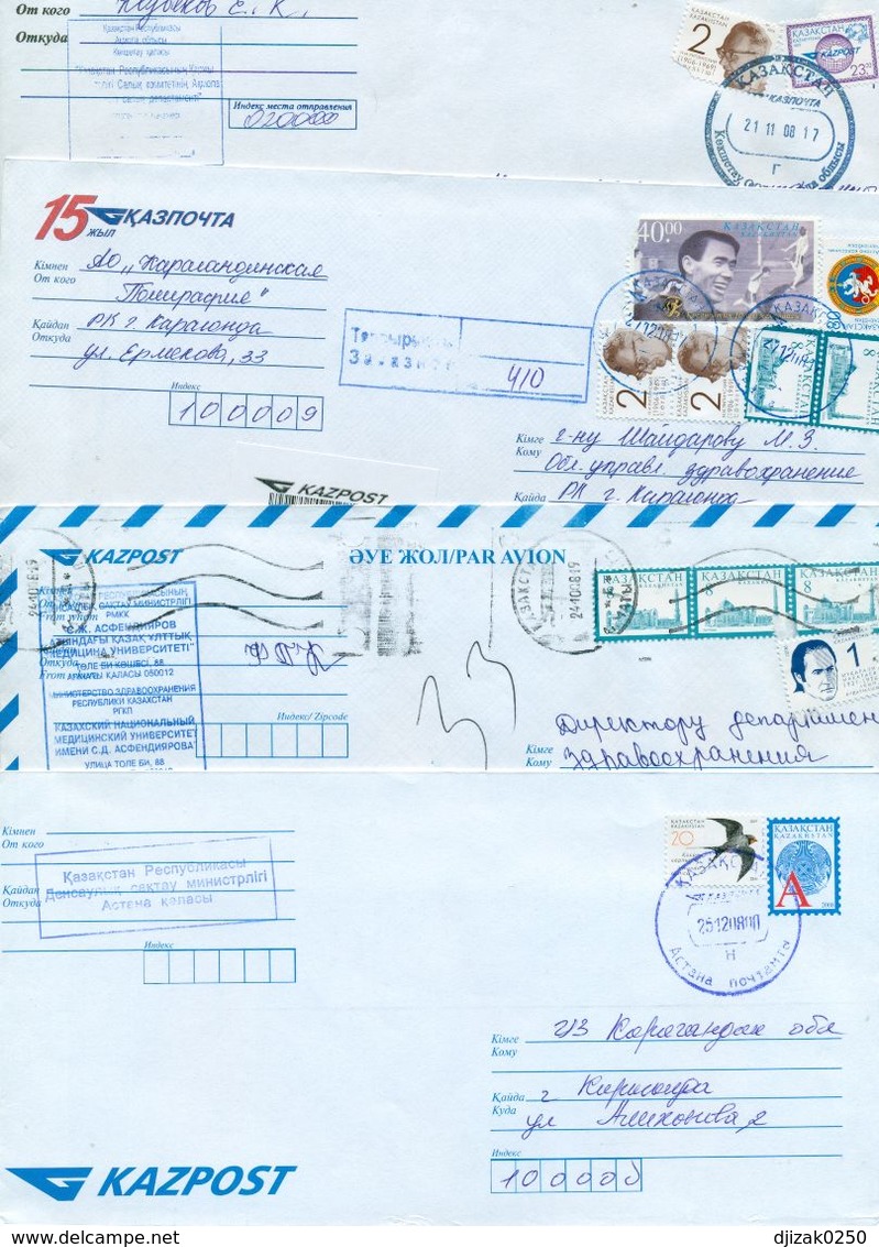 Kazakhstan.Four Envelopes Past The Mail. Two Envelopes Registered. - Kazakhstan