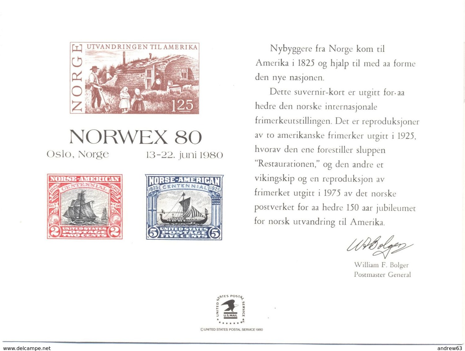 STATI UNITI - USA - 1980 - Mint Souvenir Card - Norwex '80 - Souvenirs & Special Cards