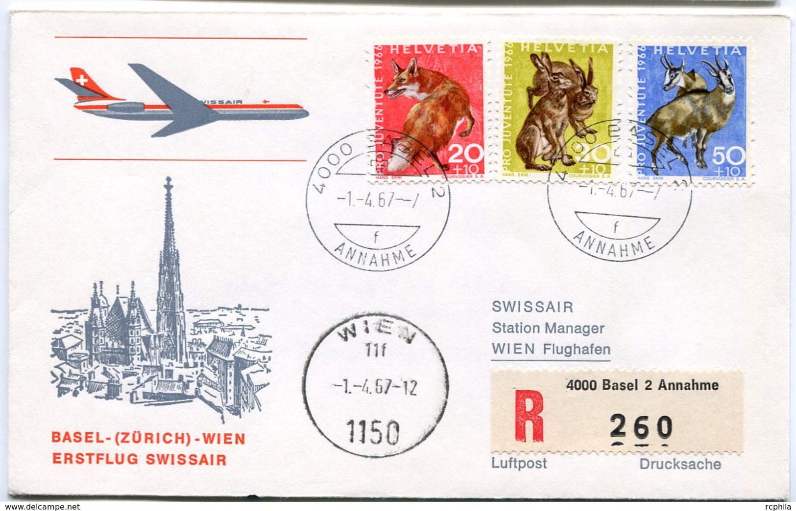 RC 6598 SUISSE SWITZERLAND 1967 1er VOL SWISSAIR BALE - VIENNE AUTRICHE FFC LETTRE COVER - Erst- U. Sonderflugbriefe