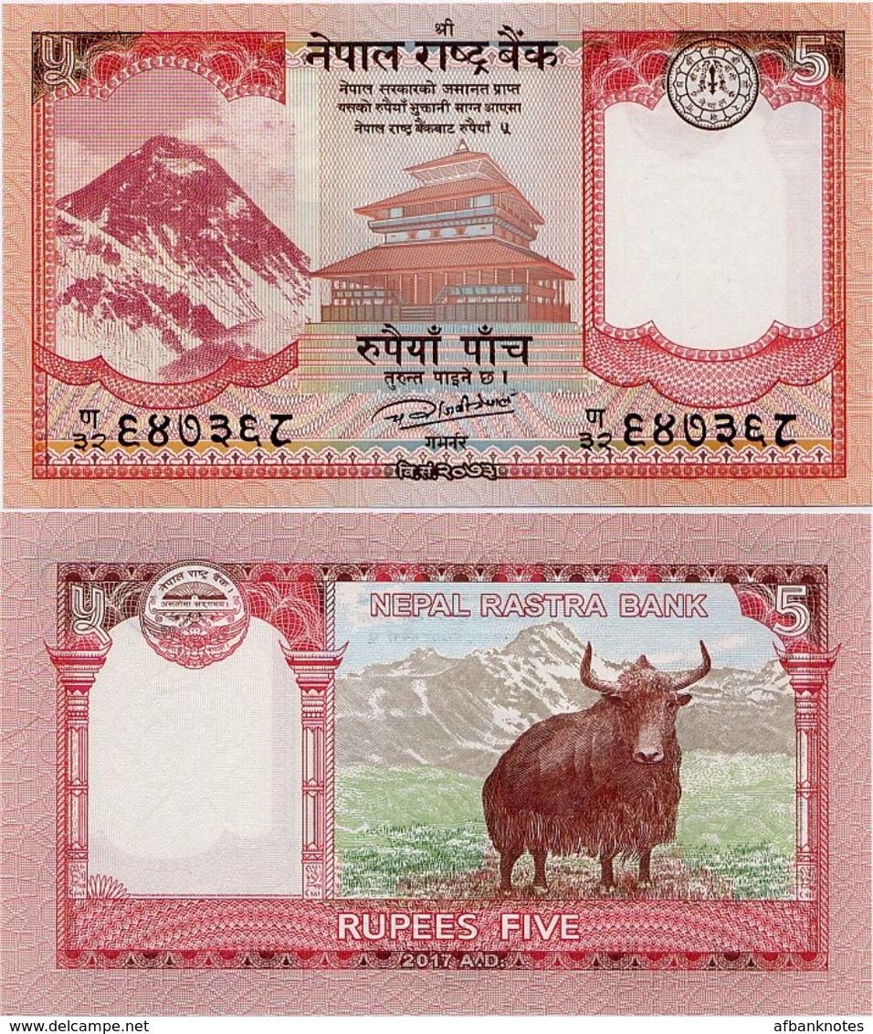 NEPAL       5 Rupees       P-New       2017 / BS 2073      UNC  [ Sign. 20 ] - Nepal