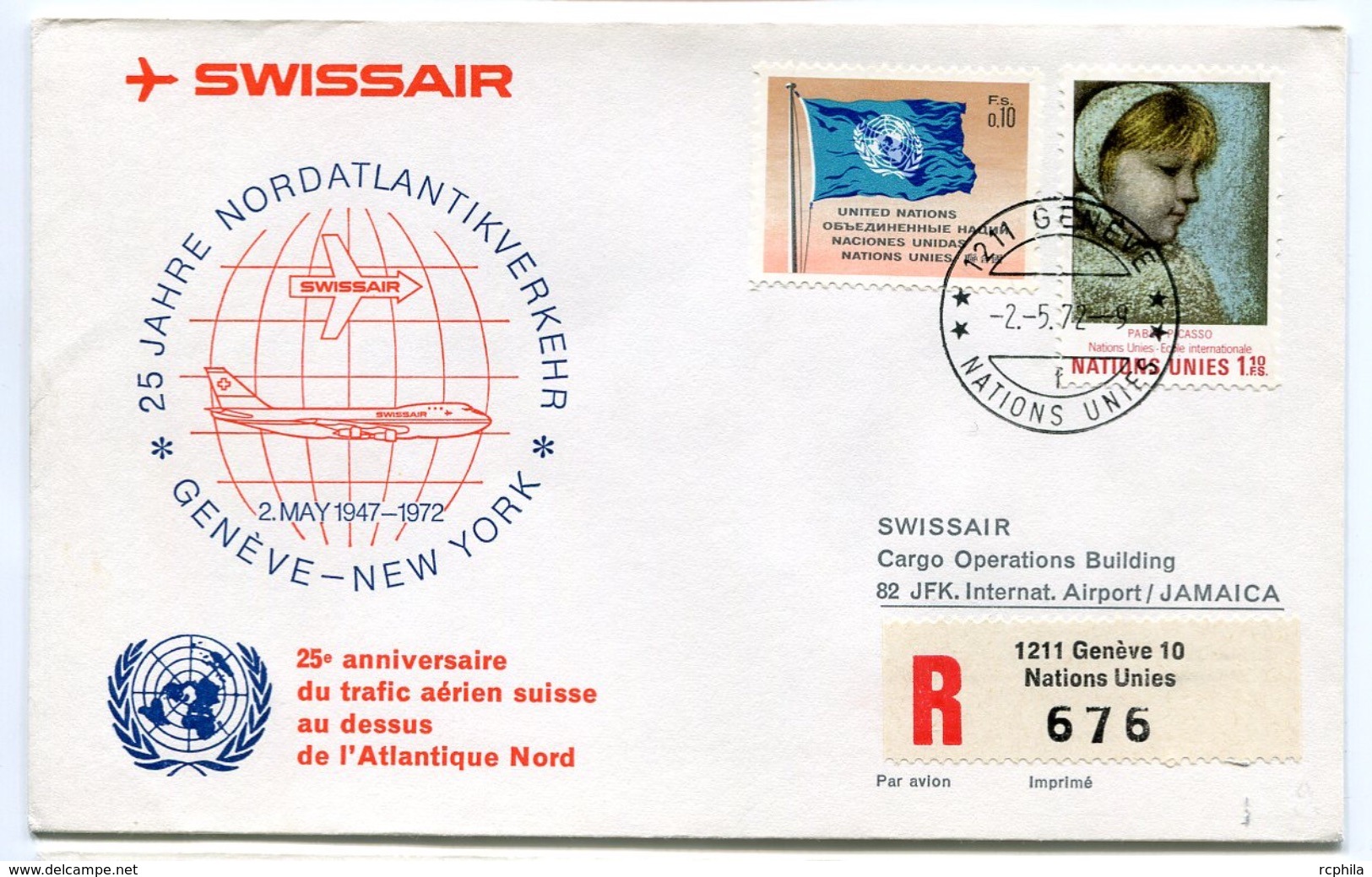 RC 6612 SUISSE SWITZERLAND 1972 1er VOL SWISSAIR GENEVE - NEW YORK USA FFC LETTRE COVER - Primeros Vuelos