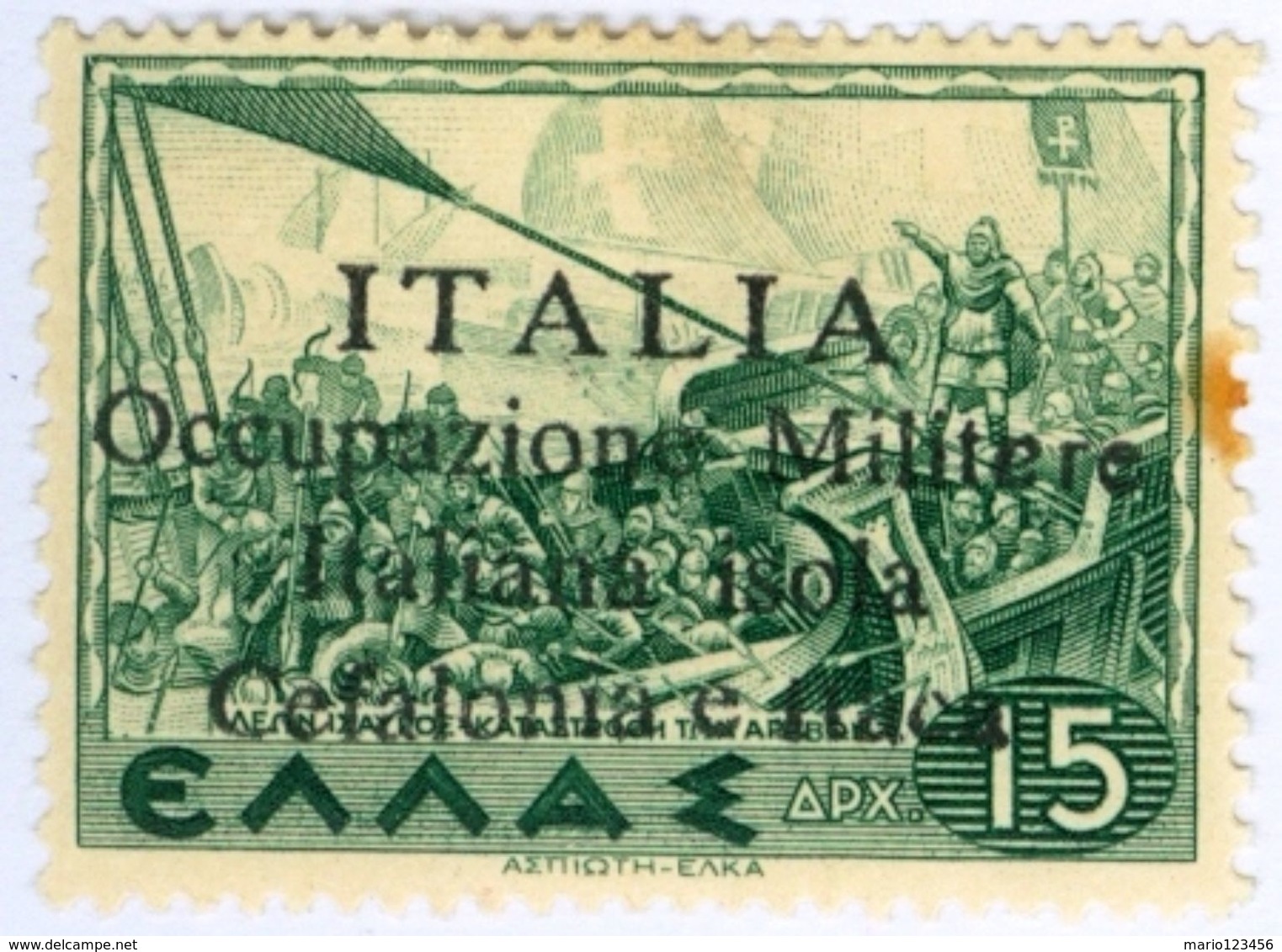 ITALIA, ITALY, CEFALONIA E ITACA, OCCUPAZIONE MILITARE, 1941, FRANCOBOLLO NUOVO (MLH*)    15 D.   Sass. 54 - Cefalonia & Itaca