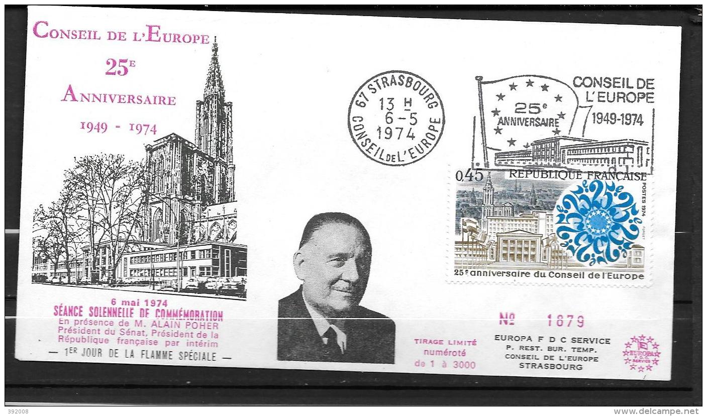 1974 - FDC -  25 Ans Du Conseil De L'Europe - Briefe U. Dokumente