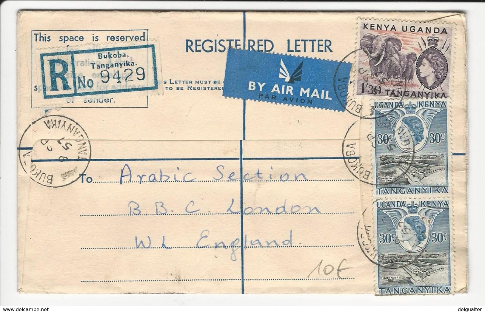 Cover//Letter * Kenya, Uganda & Tanganyika * Bukoba * Tanganyika * 1957 * Registered - Kenya, Ouganda & Tanganyika