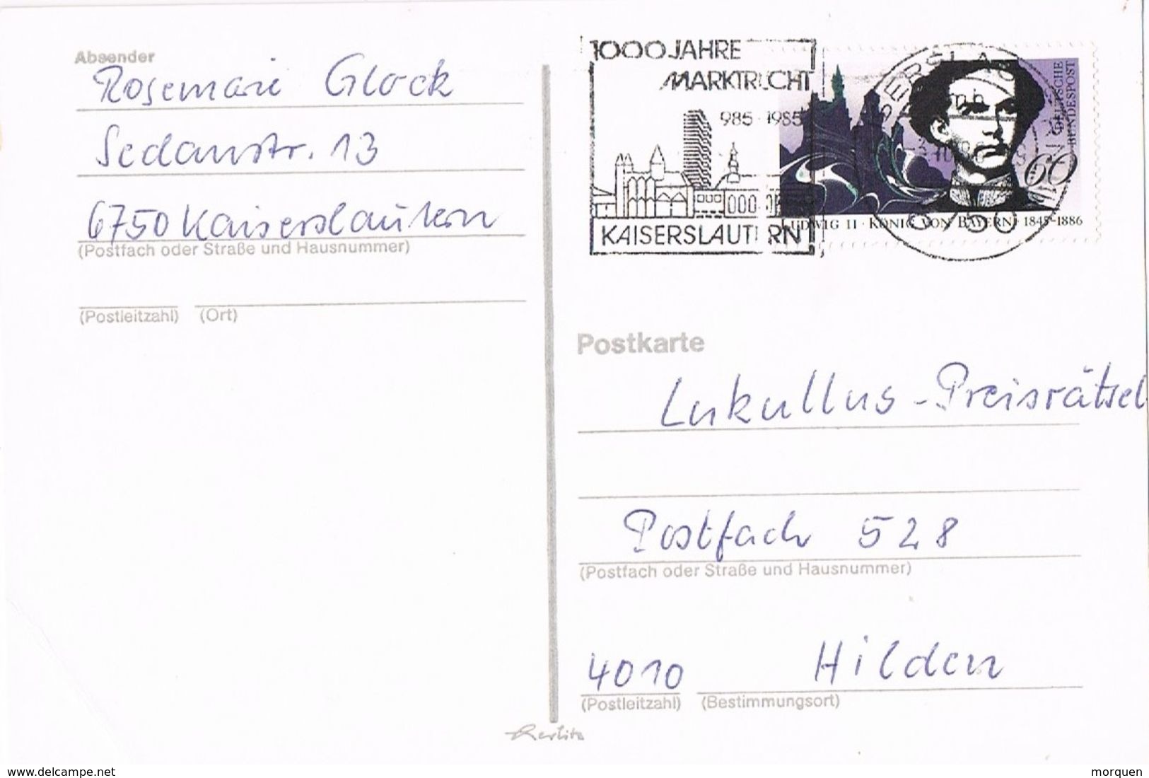 27163. Tarjeta KAISERLAUTERN (Alemania Federal) 1980. 1000 Jahre Marktrech - Cartas & Documentos