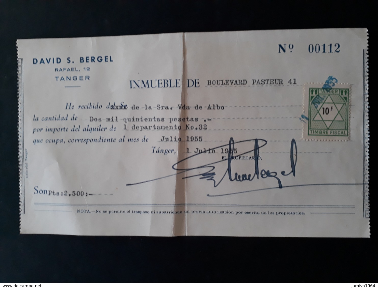 Maroc Espagnol - Marruecos - Tanger 1955 - Recibo De Alquiler (loyer) - Lote N° 1 - Maroc Espagnol