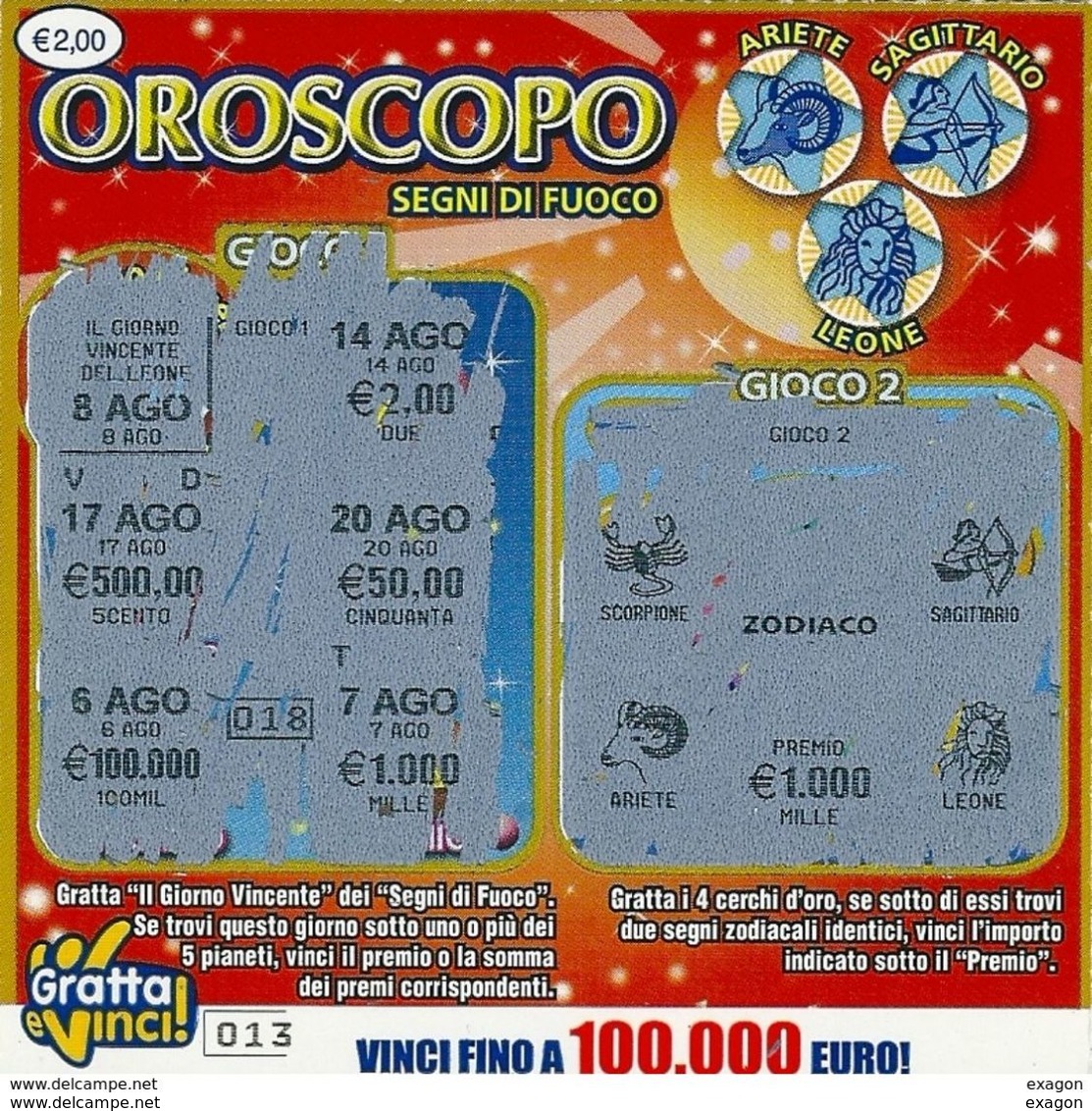 Lotto Di N.5  Gratta   E  Vinci -  OROSCOPO  ( Segni Di: Fuoco, Terra, Aria, Acqua.) - Biglietti Della Lotteria