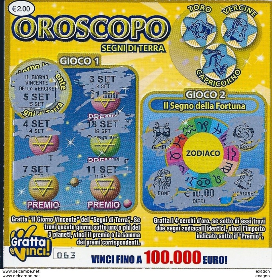 Lotto Di N.5  Gratta   E  Vinci -  OROSCOPO  ( Segni Di: Fuoco, Terra, Aria, Acqua.) - Biglietti Della Lotteria