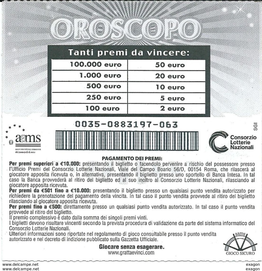 Lotto di N.5  Gratta   e  Vinci -  OROSCOPO  ( Segni di: Fuoco, Terra, Aria, Acqua.)