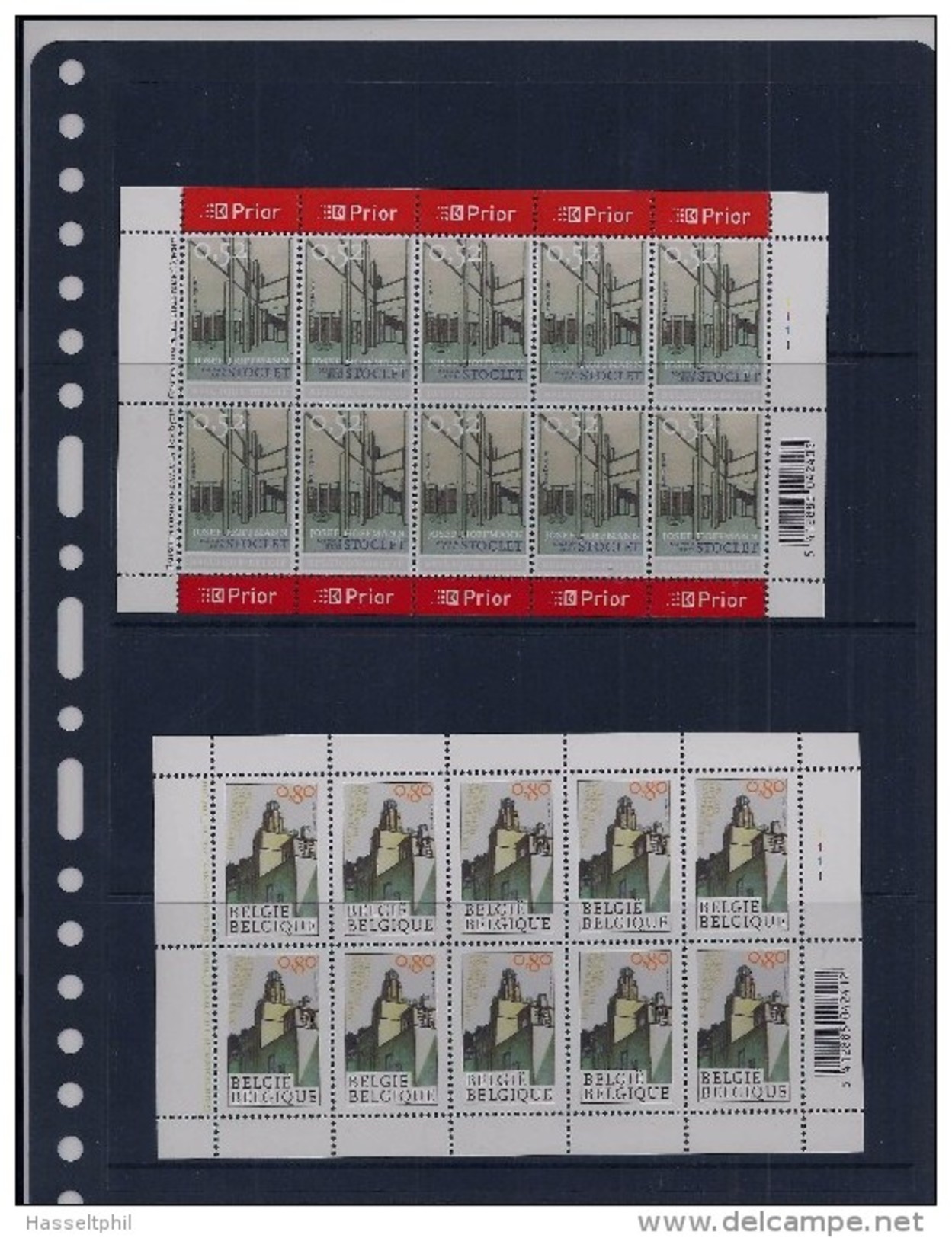 Belgie - Belgique 3629/30 Velletje Van 10 Postfris - Feuillet De 10 Timbres Neufs  -  Huis Stoclet Jozef Hoffmann - Non Classés