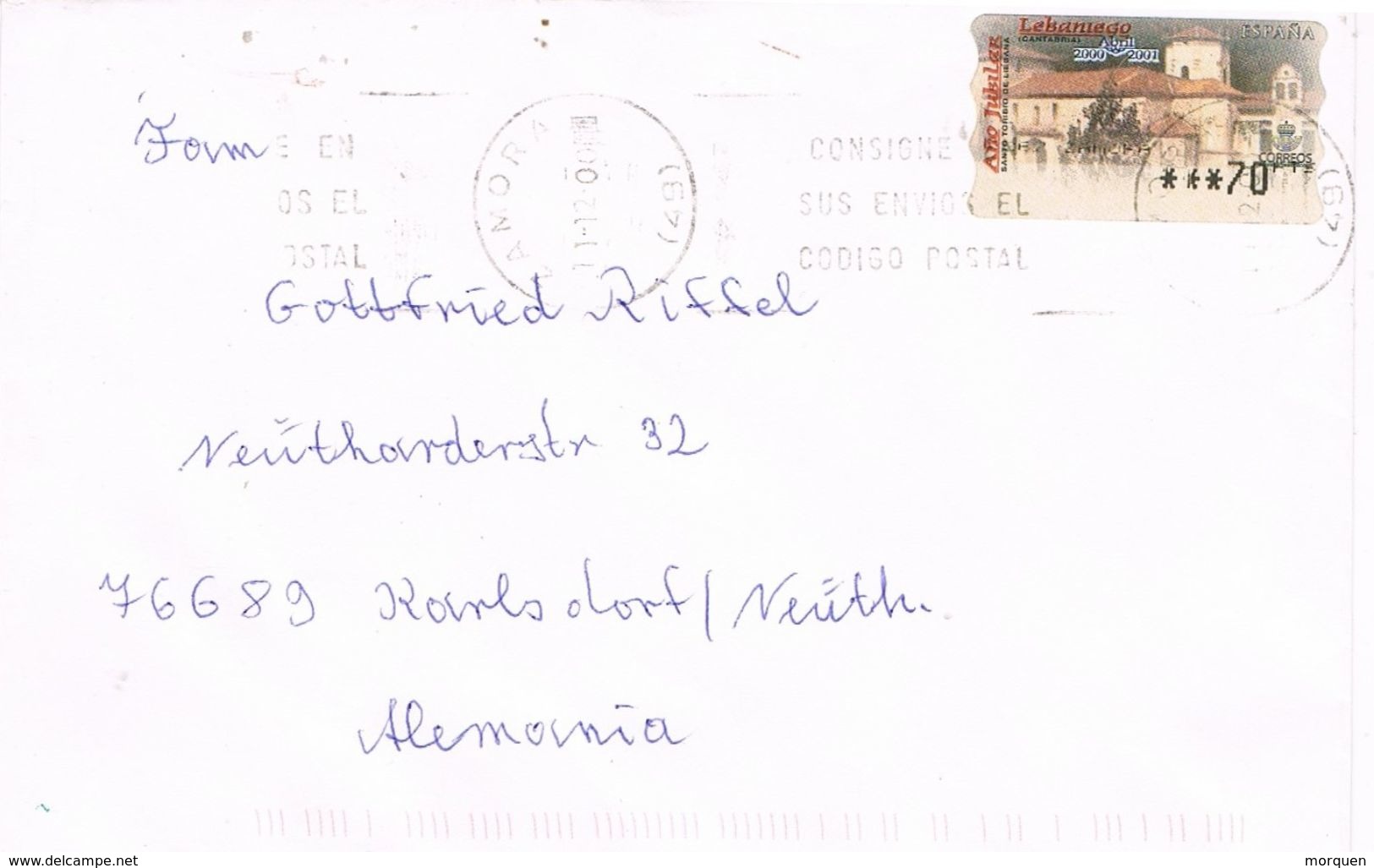 27175. Carta ZAMORA 2000. Atm Lebaniego, Cantabria - Cartas & Documentos