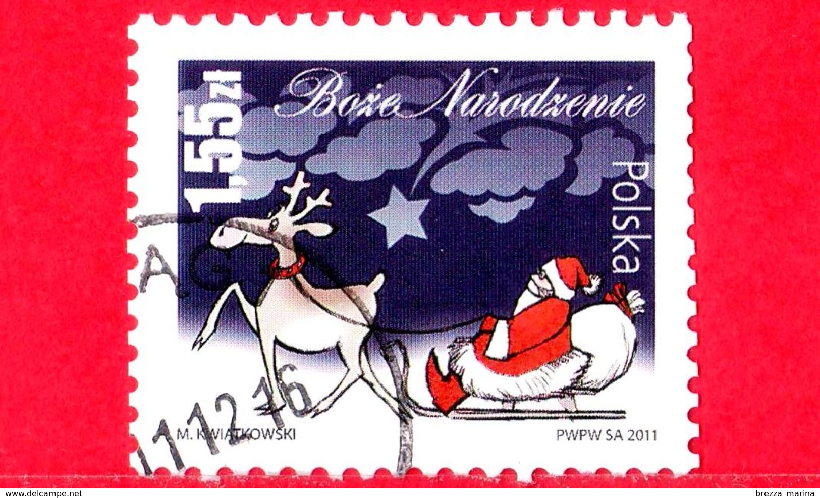 POLONIA - POLSKA - Usato - 2011 - Natale - Christmas - Babbo Natale Su Slitta E Renna - 1.55 - Gebraucht