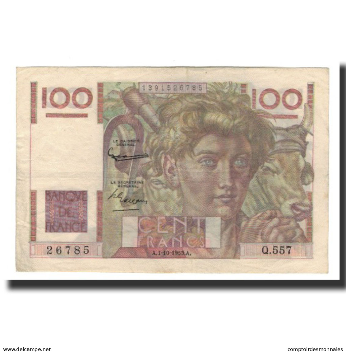 France, 100 Francs, 1953-10-01, TTB, Fayette:28b.3, KM:128e - 100 F 1945-1954 ''Jeune Paysan''