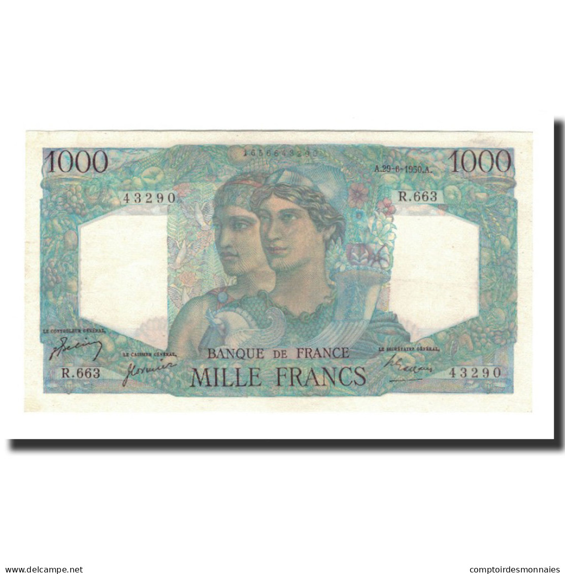 France, 1000 Francs, 1950-06-29, SPL, Fayette:41.33, KM:130c - 1 000 F 1945-1950 ''Minerve Et Hercule''