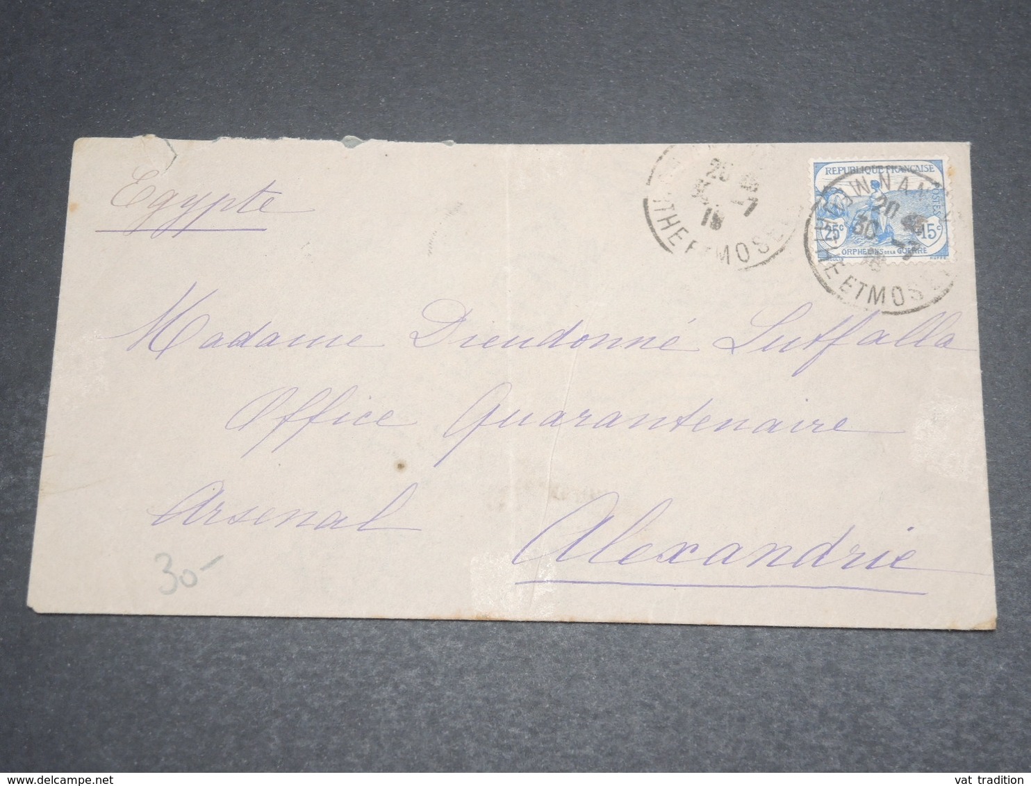 FRANCE - Enveloppe De Nancy Pour Alexandrie En 1918 , Affranchissement Orphelin ( 1 ère Série ) -  L 12632 - 1921-1960: Période Moderne