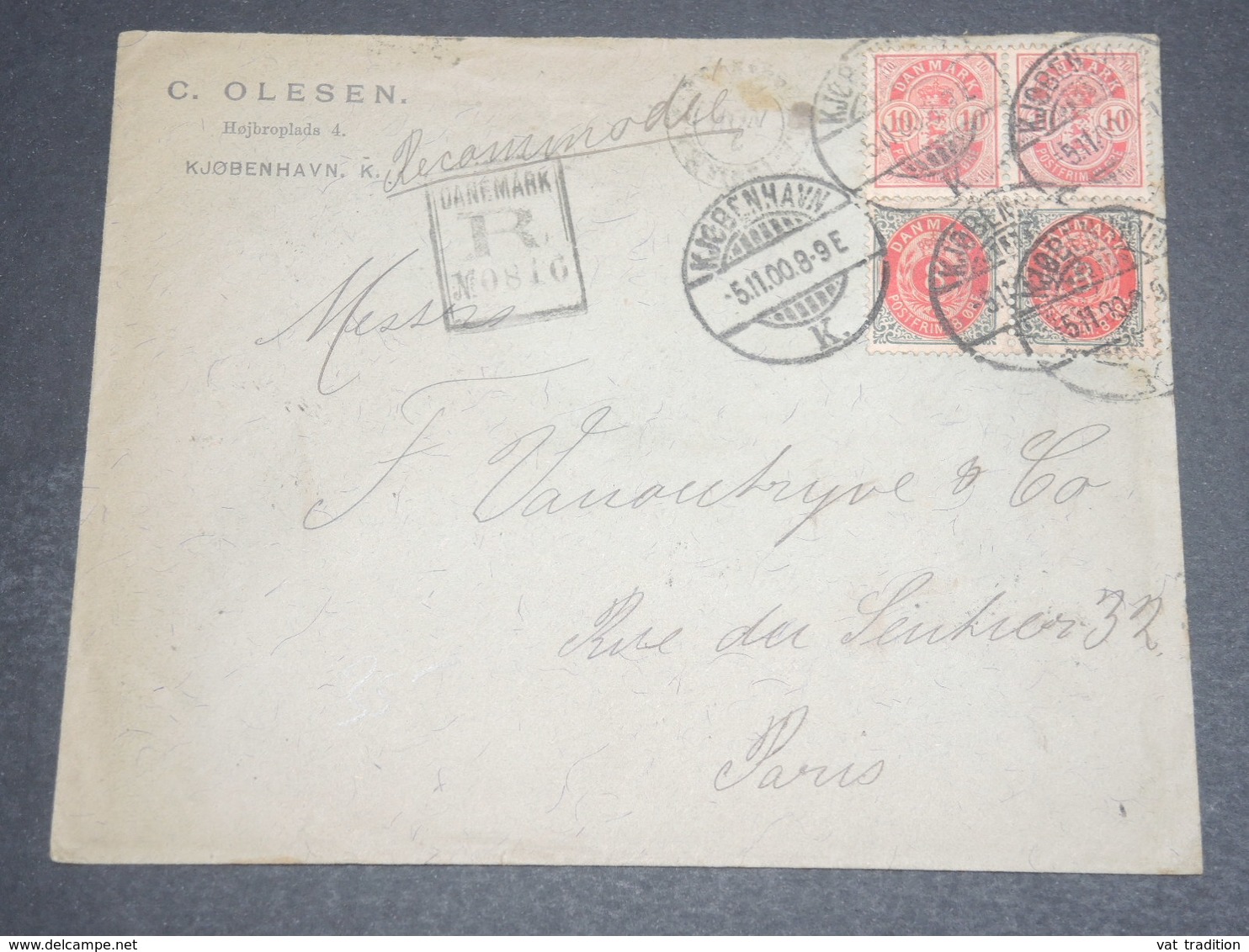 DANEMARK - Enveloppe Commerciale En Recommandé De Copenhague Pour Paris En 1900 -  L 12634 - Cartas & Documentos