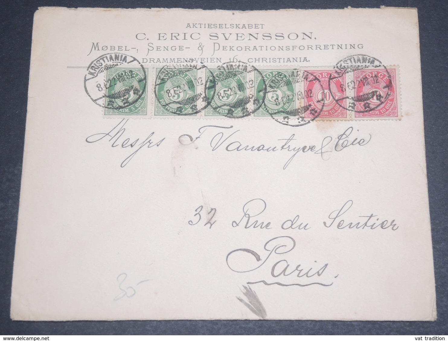 NORVÈGE - Enveloppe Commerciale De Christiania Pour Paris En 1902 -  L 12637 - Briefe U. Dokumente