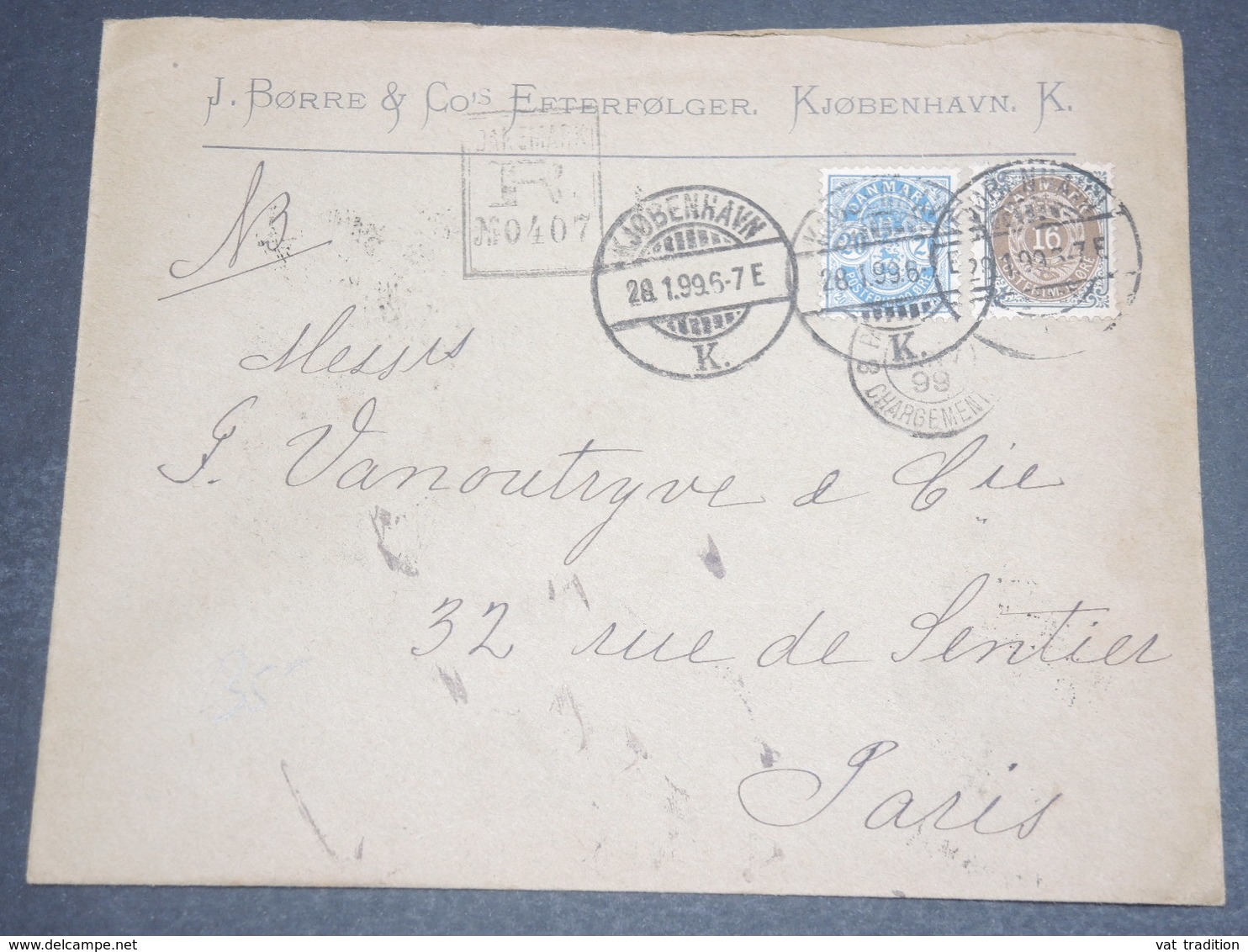 DANEMARK - Enveloppe Commerciale En Recommandé De Copenhague Pour Paris En 1899 -  L 12638 - Lettres & Documents