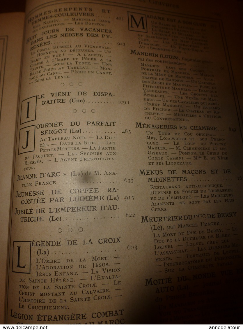 1907-1908 LECTURE POUR TOUS -->En auto et ballon;Légion au Maroc,Cinématographe;Toréadors Charette le chef vendéen;etc