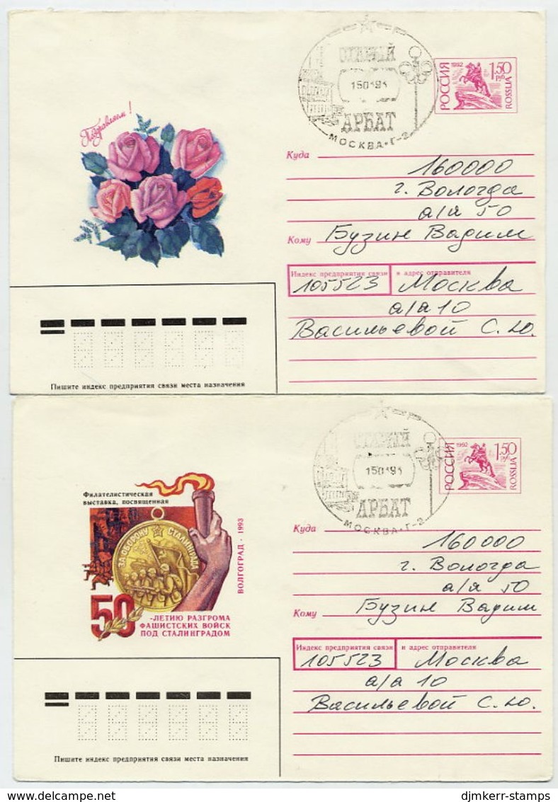 RUSSIA 1993 1.50 R. Stationery. Envelopes, Two Types Cancelled. - Enteros Postales